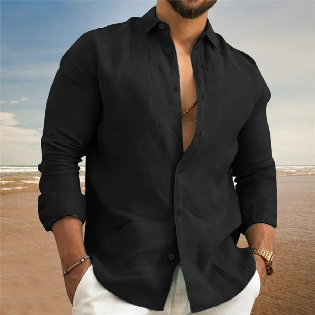 The Stresa Men’s Cotton Linen Button Down Shirt