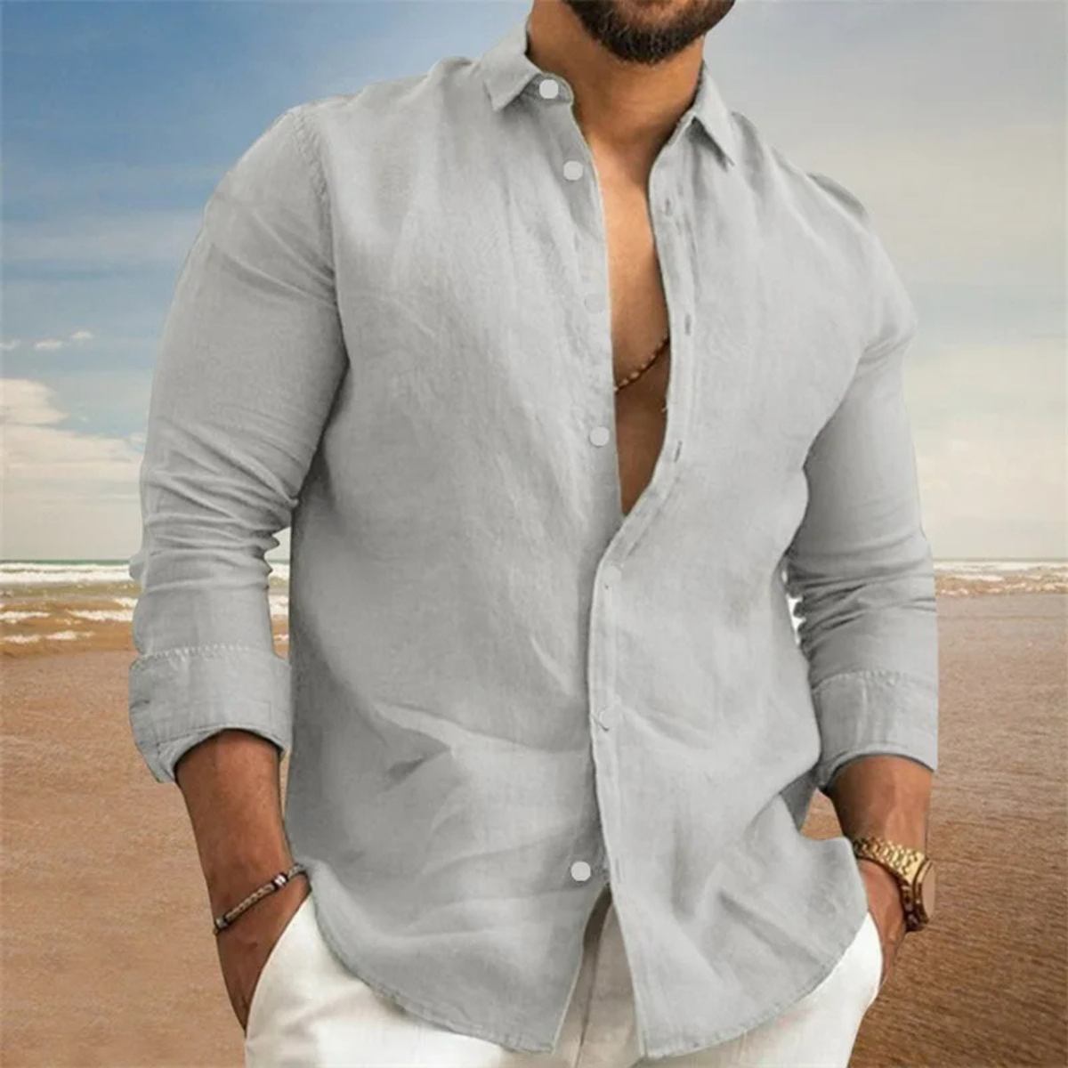 The Stresa Men’s Cotton Linen Button Down Shirt