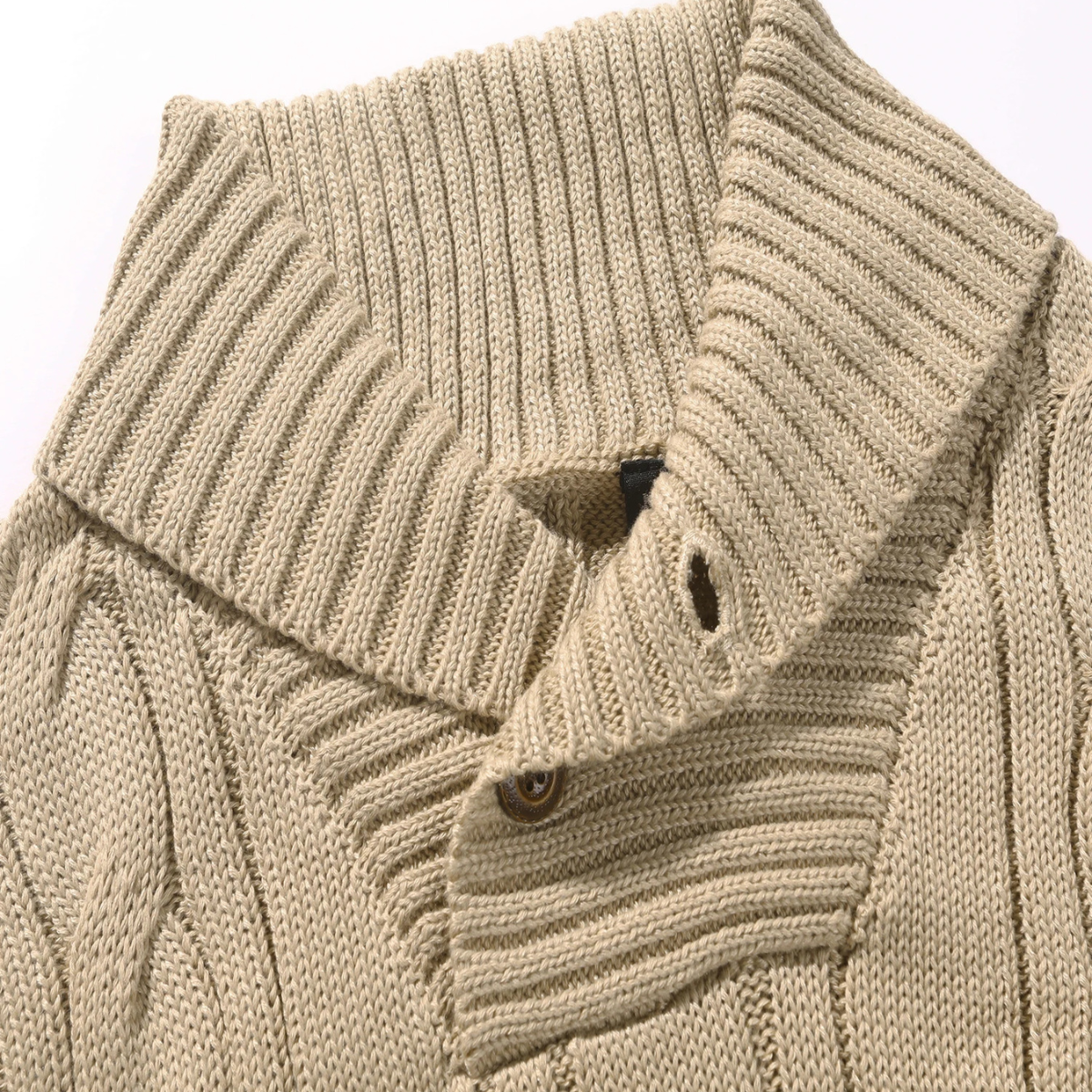 The Bevagna Men’s Cable Knit Shawl Collar Button Neck Sweater
