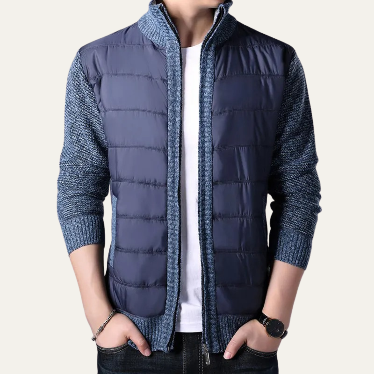 The Dundee Men’s Winter Knit-Sleeve Zip Up Puffer Jacket