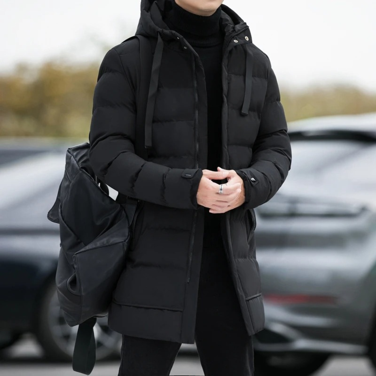 The Whitby Men's Stylish Longline Black Puffer Coat