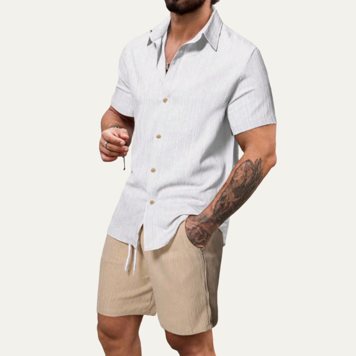 The Oakview Ridge Men’s Trendy Co-Ord Set – Button-Up Shirt & Drawstring Shorts