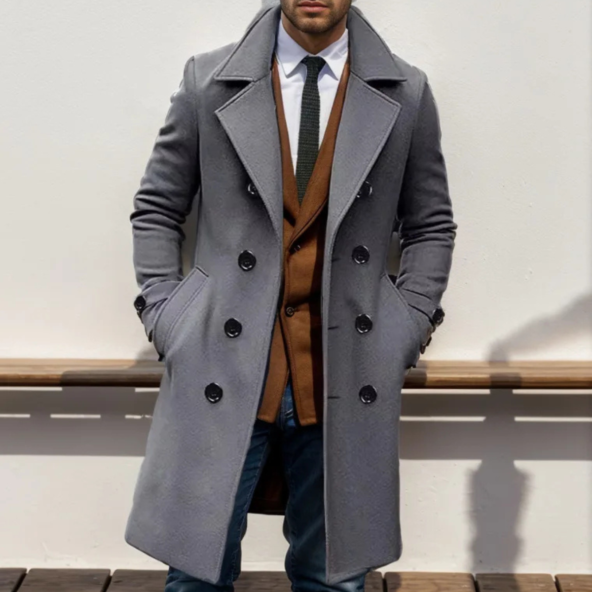 The Norcia Men’s Double Breasted Wool Trench Coat