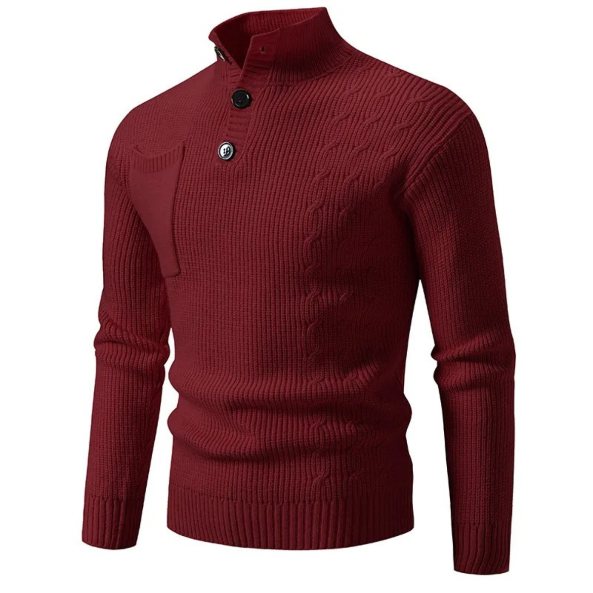 The Westgate Men’s Stand Collar Knit Sweater with Button Detail