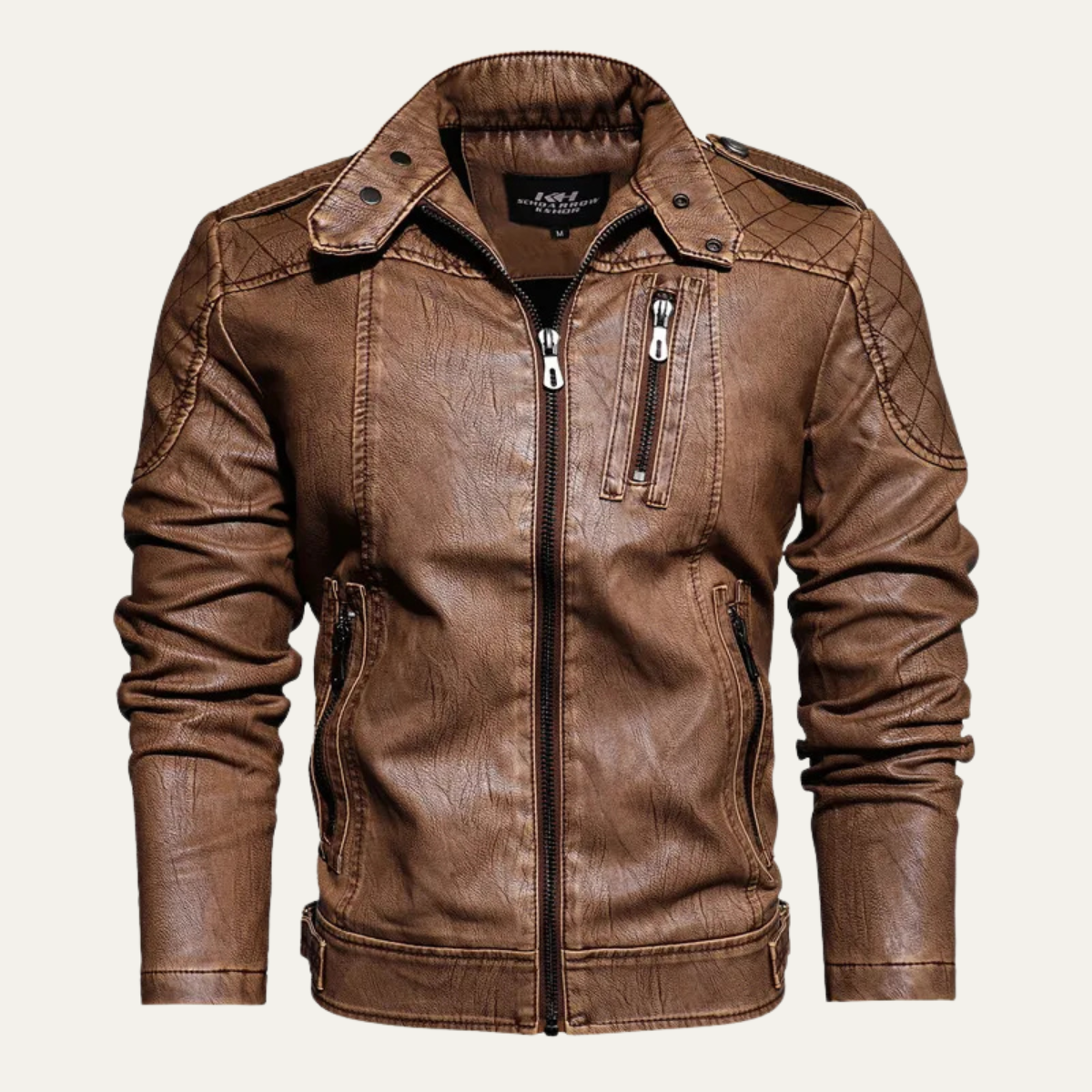 The Alderhill Men’s Modern Slim Flit Biker Leather Jacket