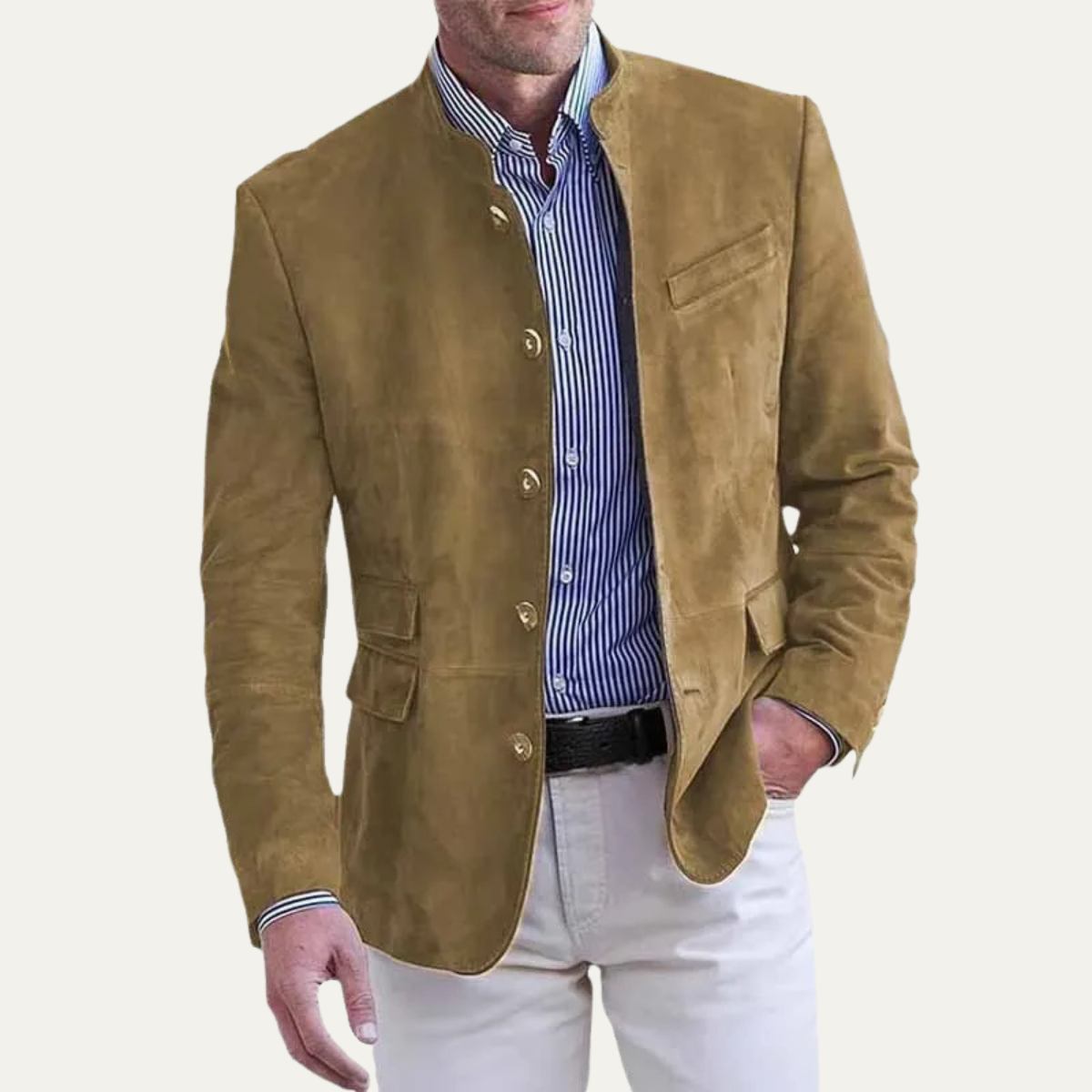 The Belmont Men’s Casual Suede Blazer Jacket – Single Breasted Button Coat