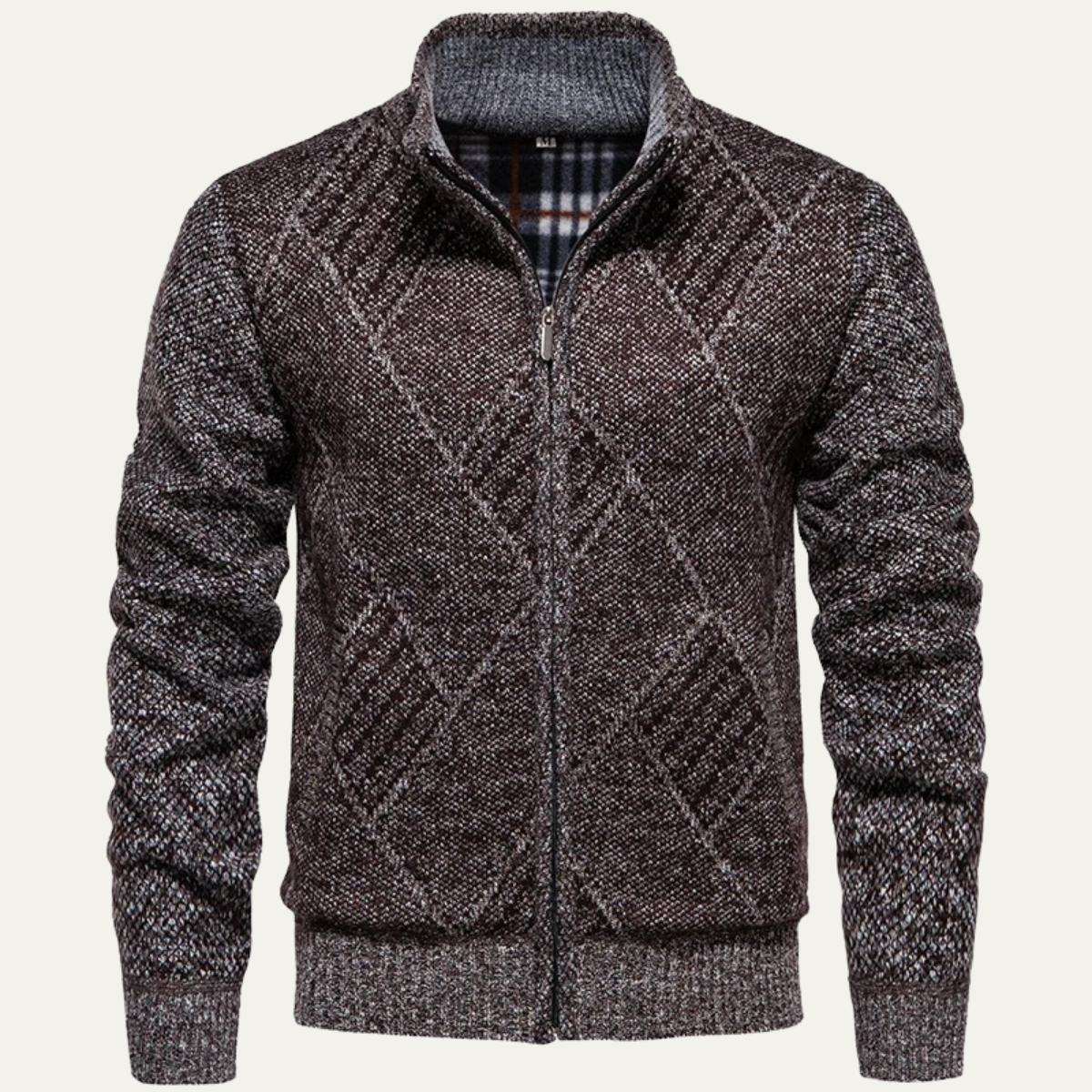 The Amalfi Men’s Knit Fleece Zip-Front Cardigan with Diamond Pattern
