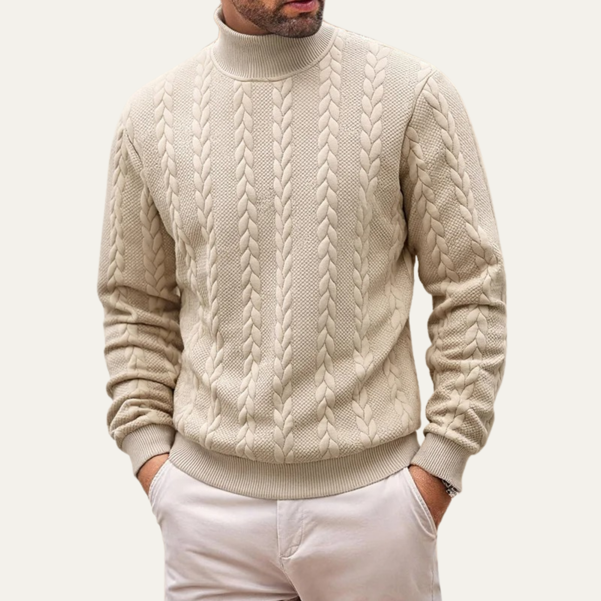 The Paestum Men’s Warm Ribbed Cable Knit Turtleneck Sweater