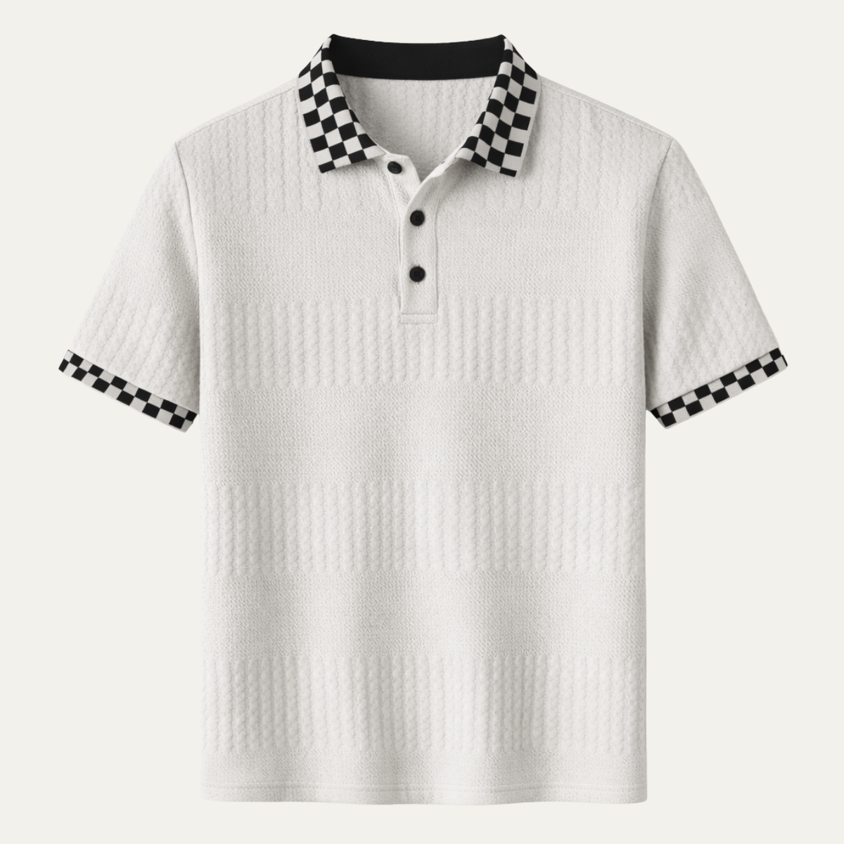 The Glenwater Men’s Textured Knit Polo Shirt with Checkered Collar