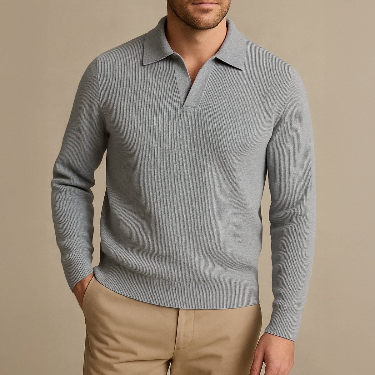 The Portofino Knitted Long Sleeve Polo Sweater for Men - Open Collar