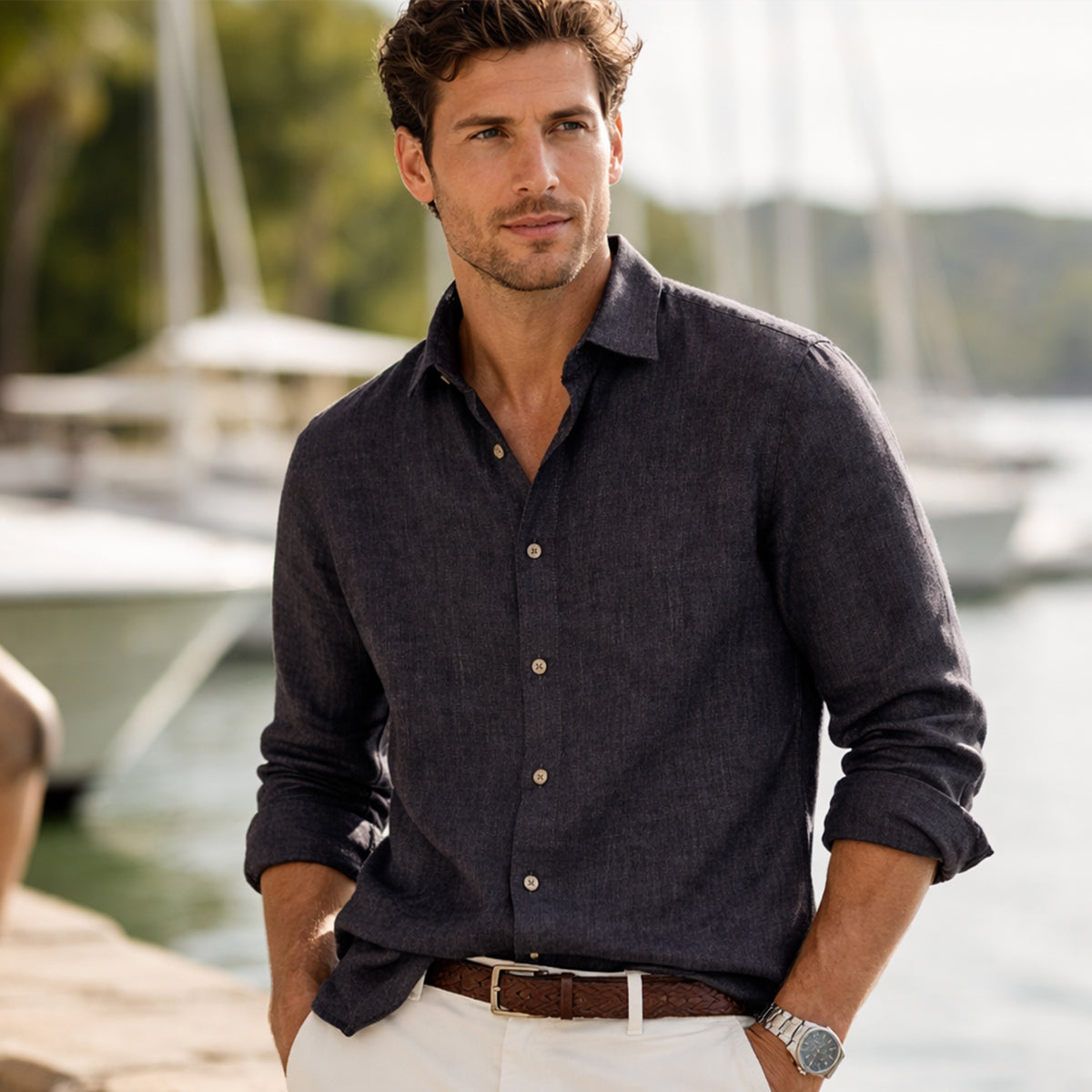 The Meadowfall Men’s Casual Loose Fit Linen Button-Up Shirt