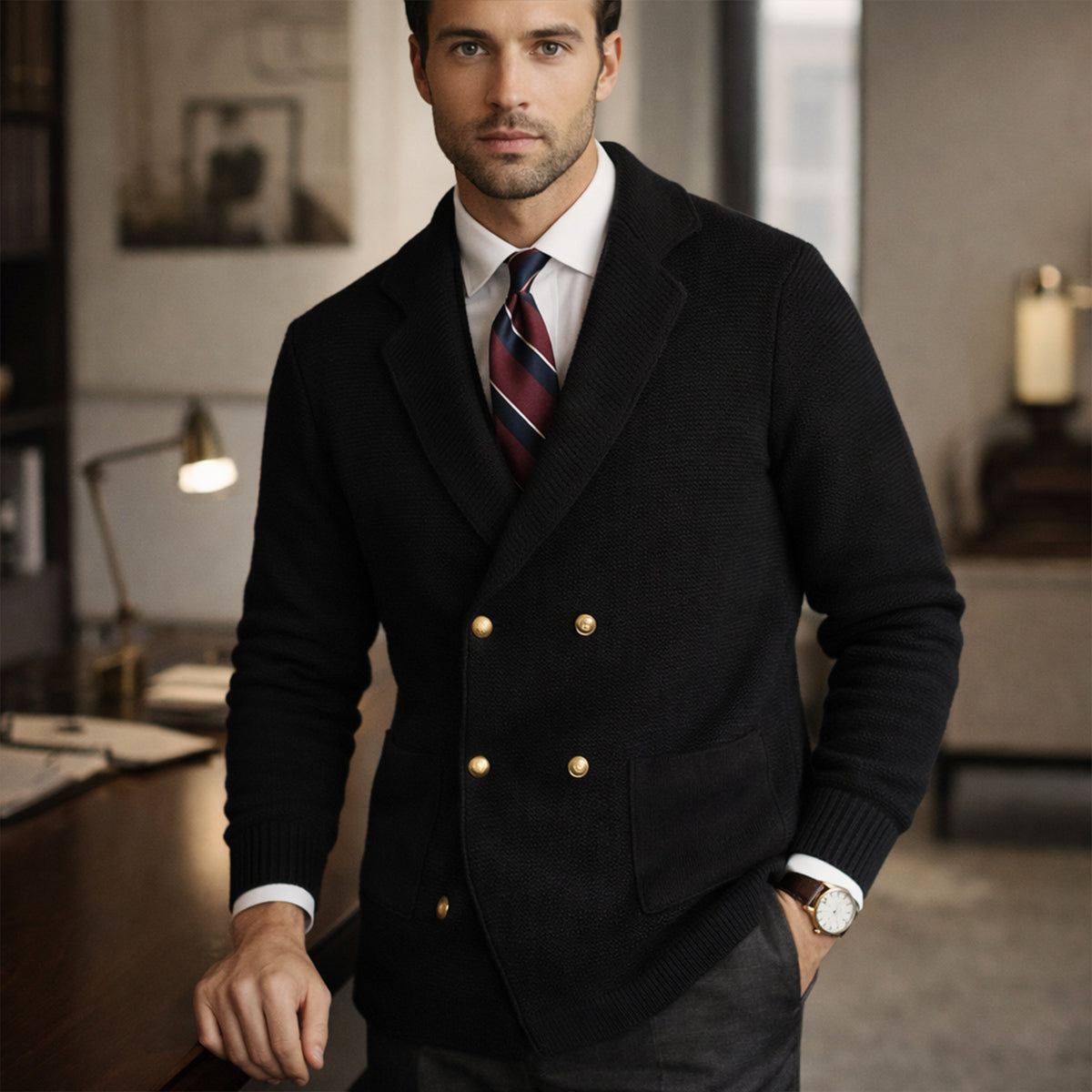 The Pisa Men’s Smart Casual Double Breasted Knit Cardigan