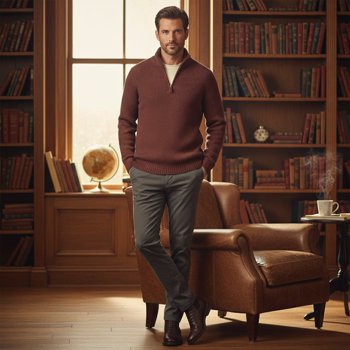 The Vicenza Men’s Soft Knit Cashmere Half Zip Sweater