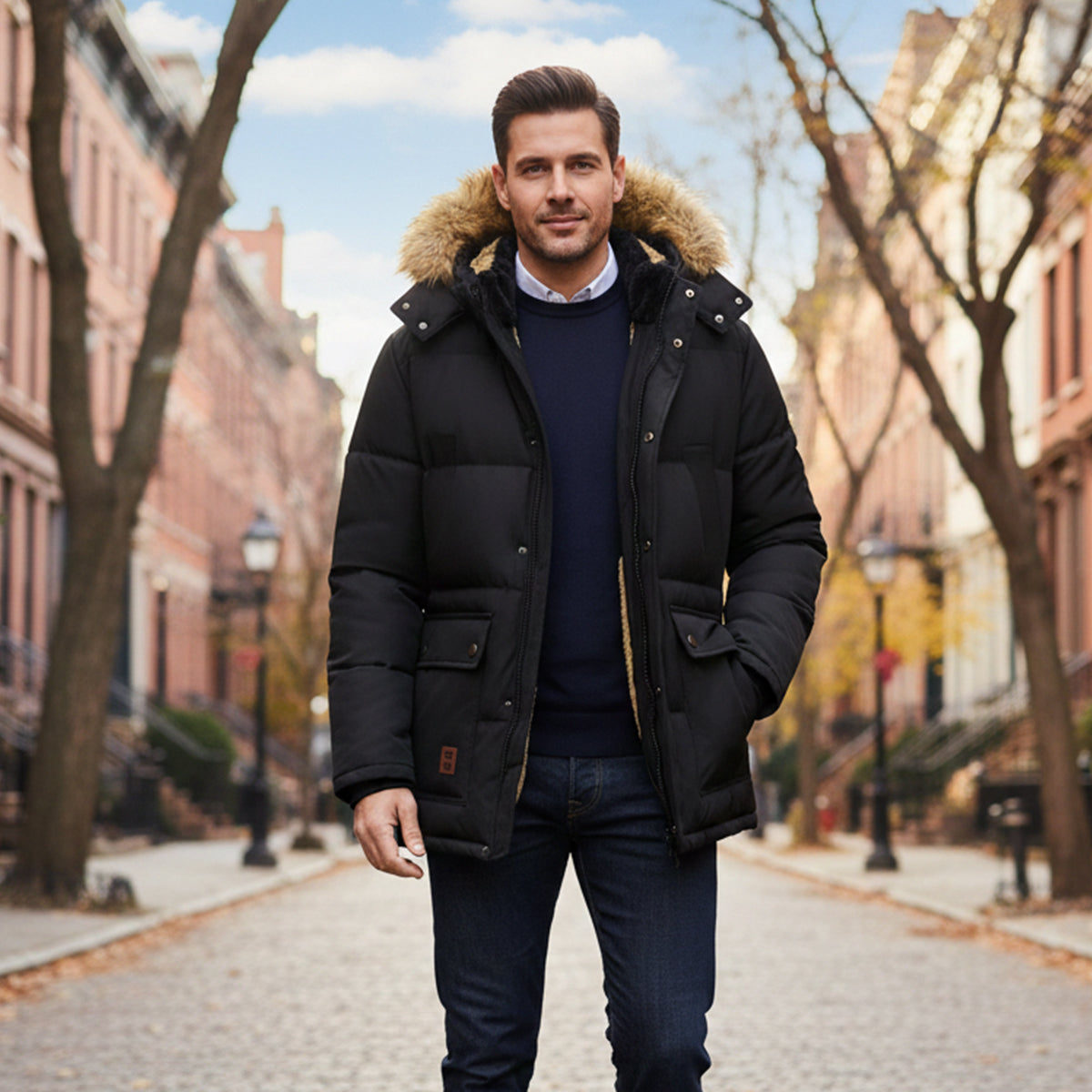 The Cremona Men’s Winter Warm Hooded Parka Jacket with Fur Collar