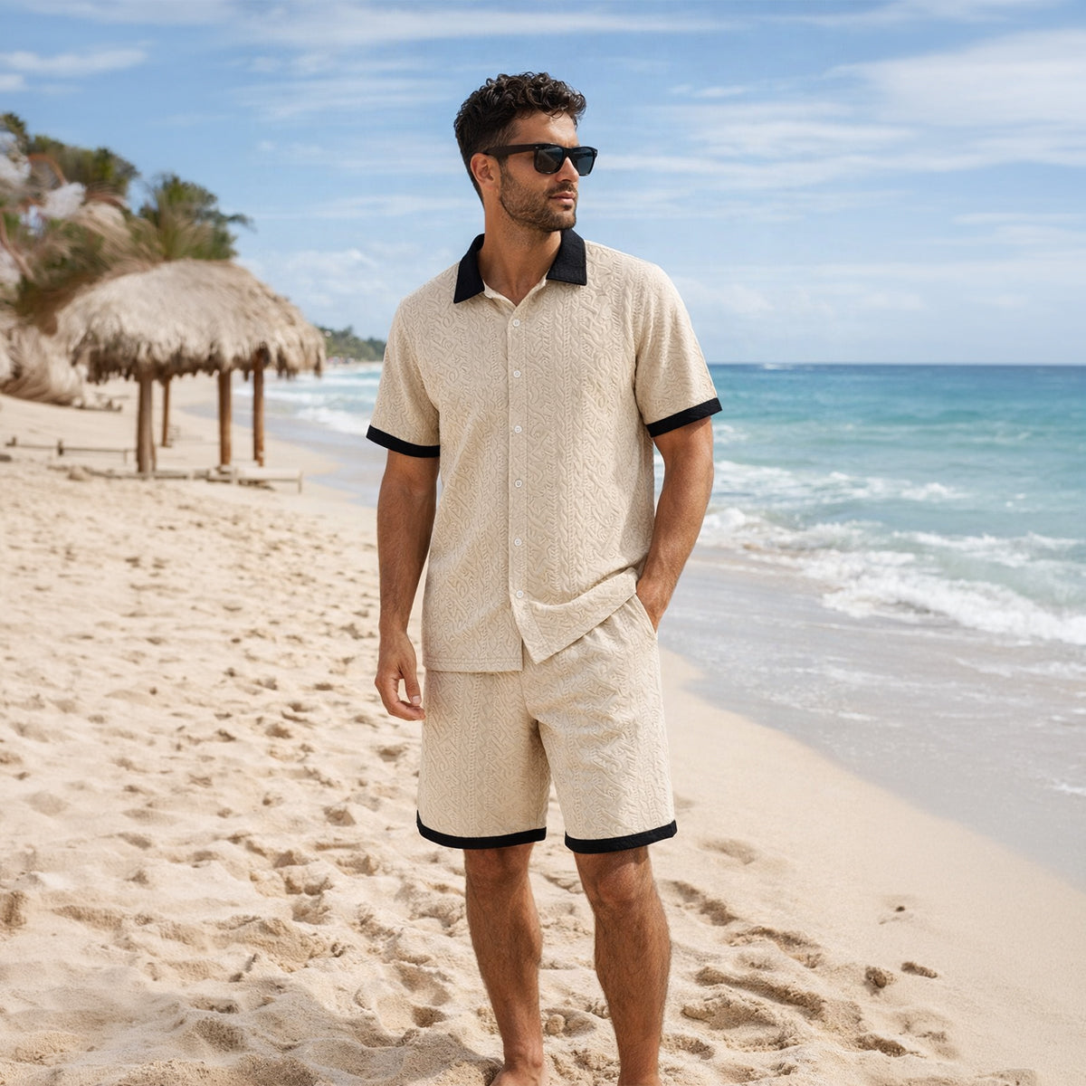 The Brookridge Hill Men’s Textured Lightweight Summer Set – Shirt & Shorts Set