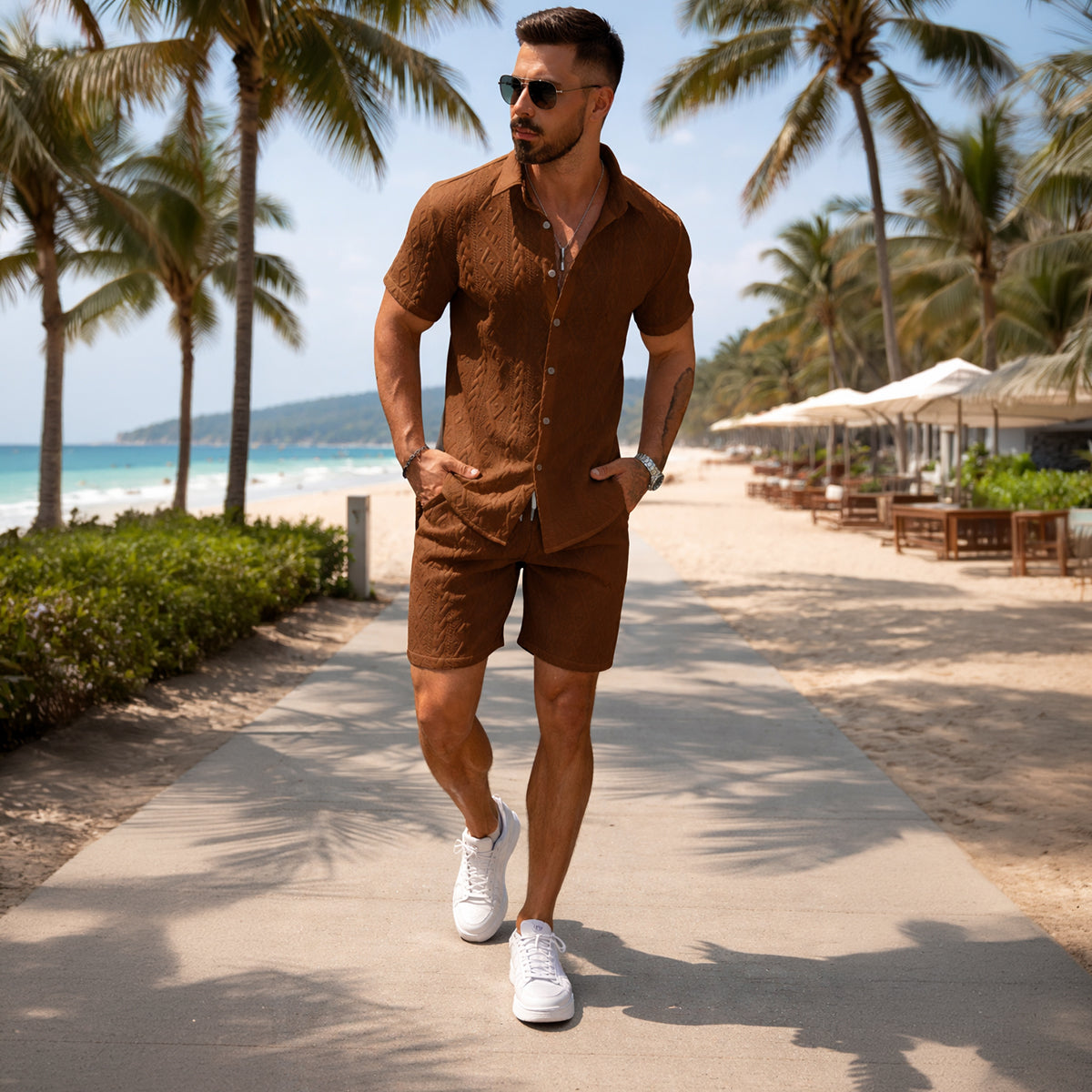 The Brookridge Hill Men’s Textured Lightweight Summer Set – Shirt & Shorts Set