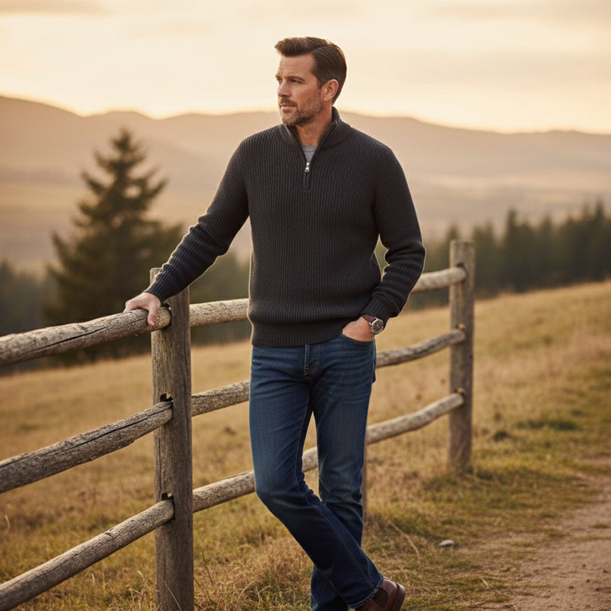 The Vicenza Men’s Soft Knit Cashmere Half Zip Sweater