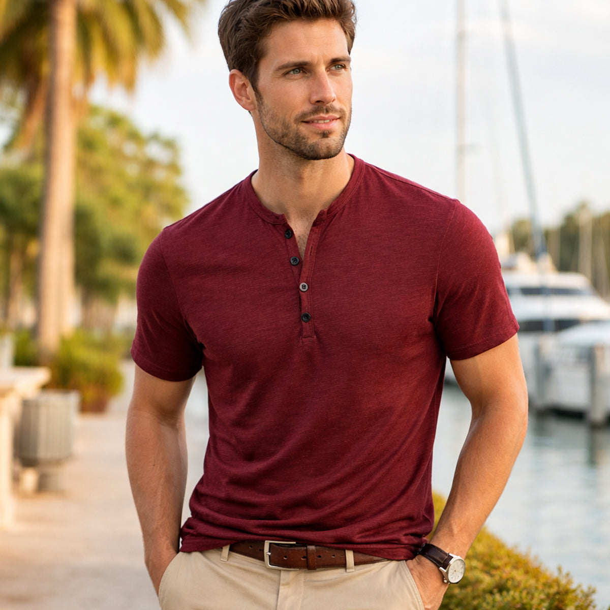 The Windsor Men’s Casual Henley Collar Summer T-Shirt