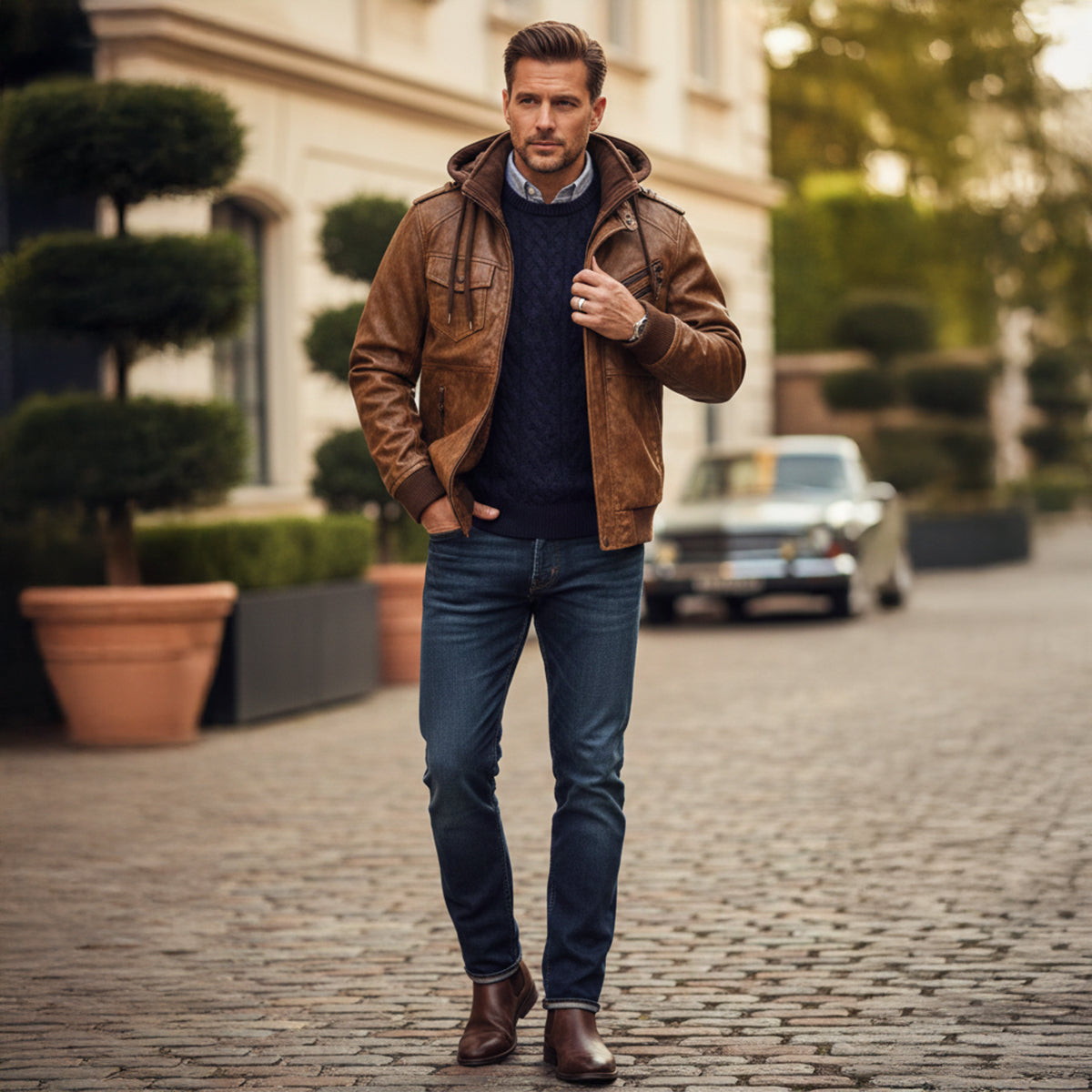 The Palermo Leather Bomber Jacket – Men’s Hooded Classic Style