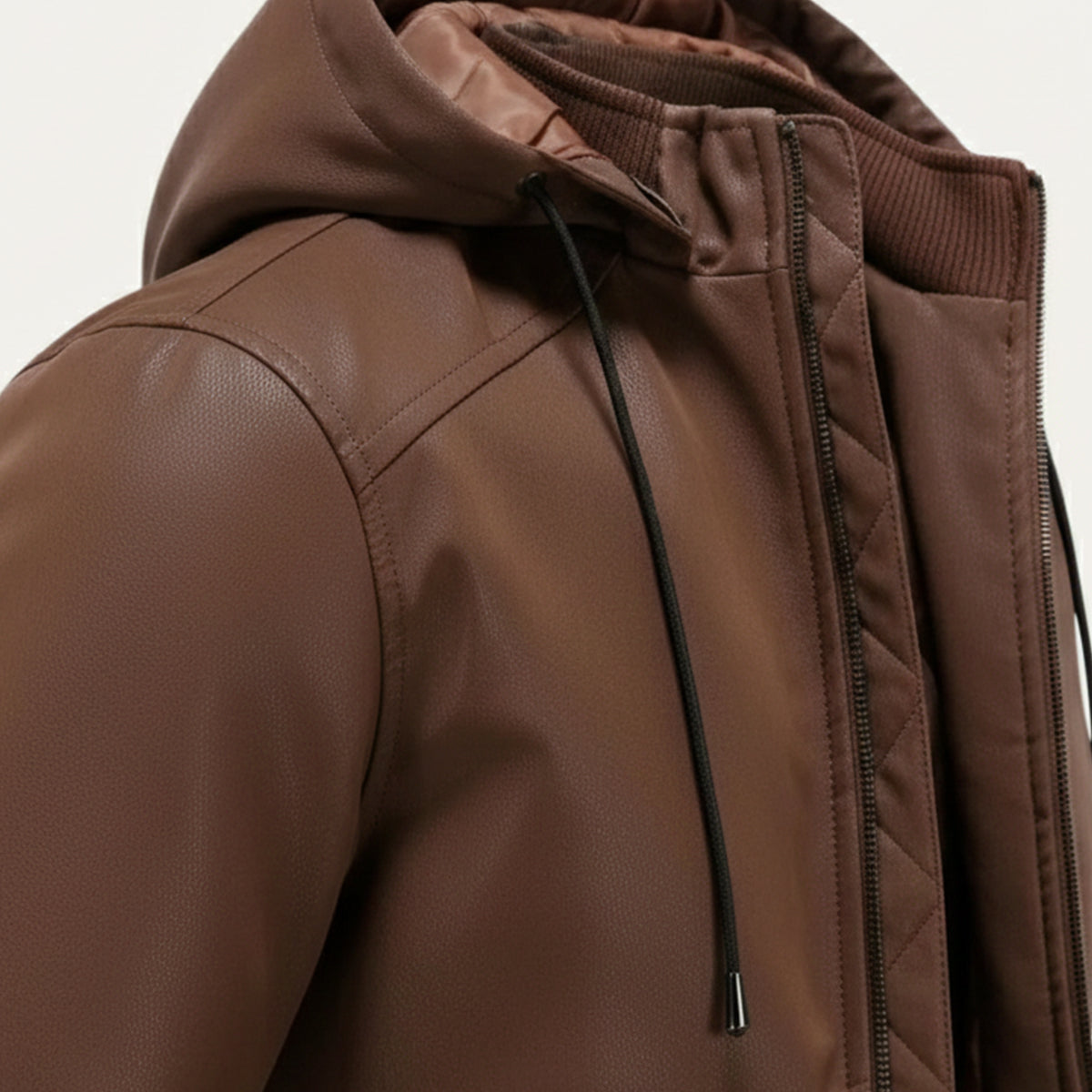 The Waldorf Men’s Brown Leather Puffer Jacket – Luxury Winter Coat with Hood