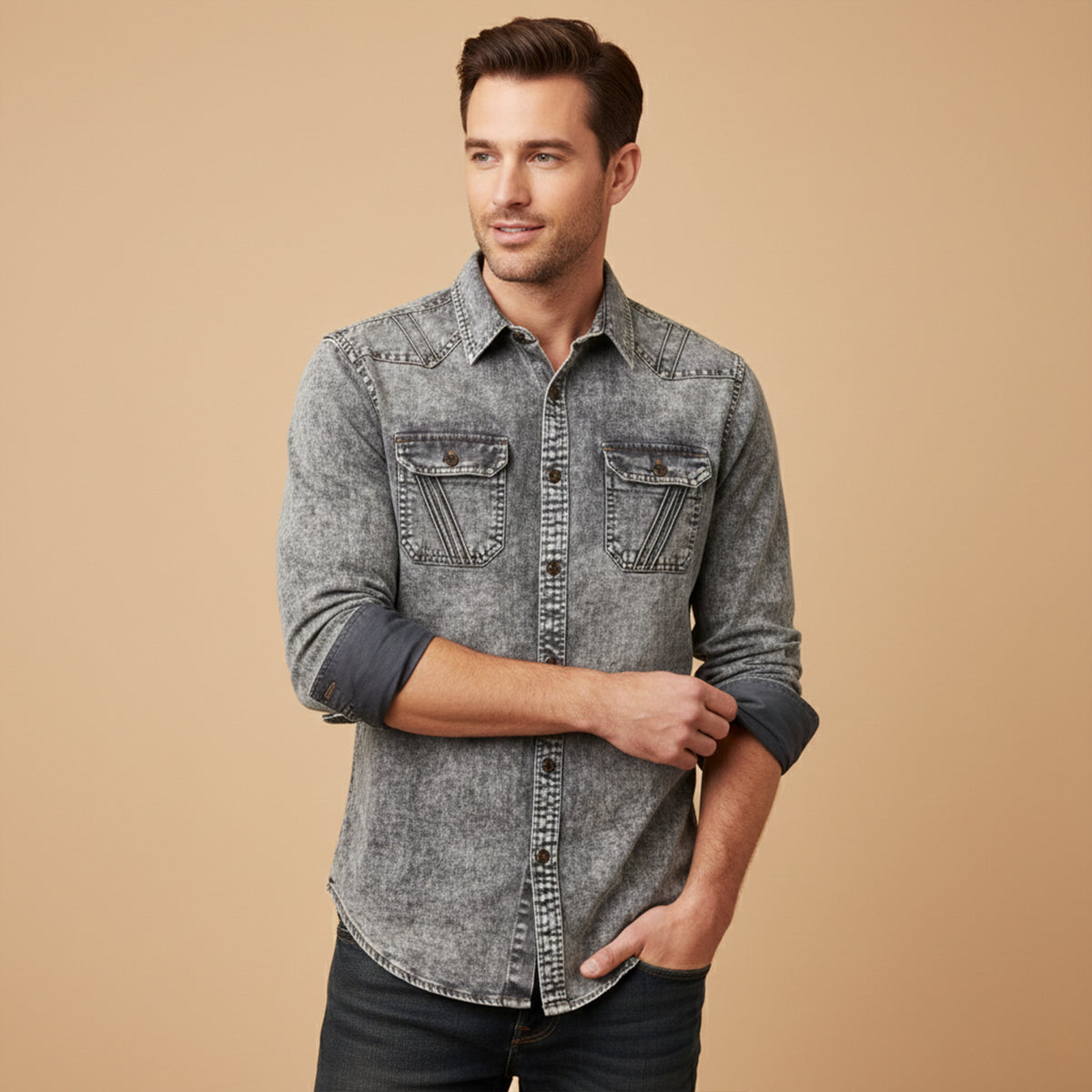 The Fairbrook Men’s Light Grey Vintage Tie Dye Denim Shirt