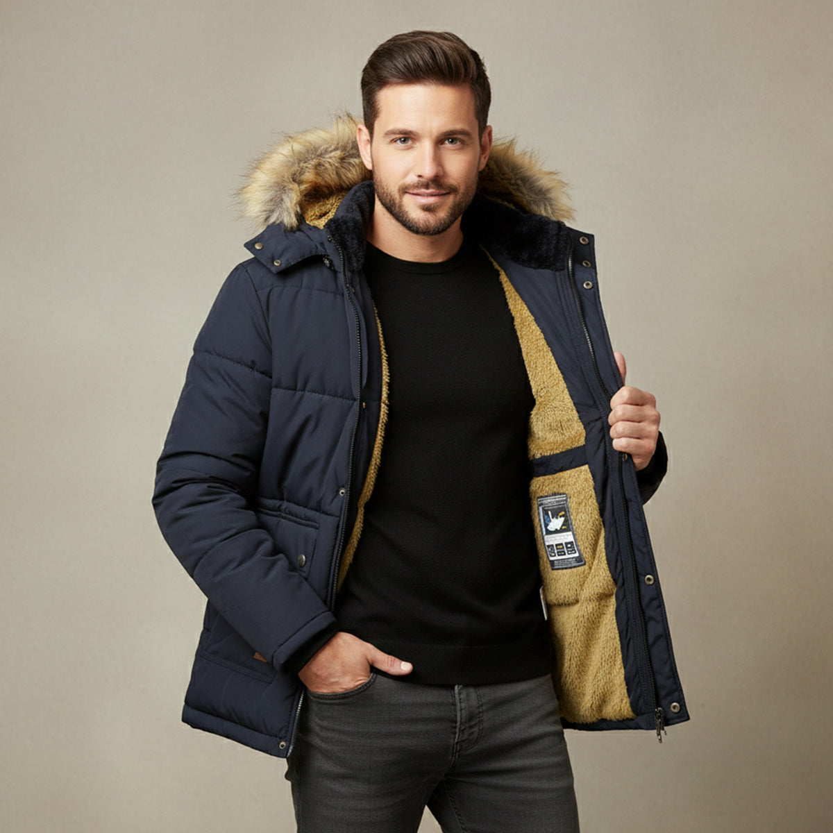 The Cremona Men’s Winter Warm Hooded Parka Jacket with Fur Collar