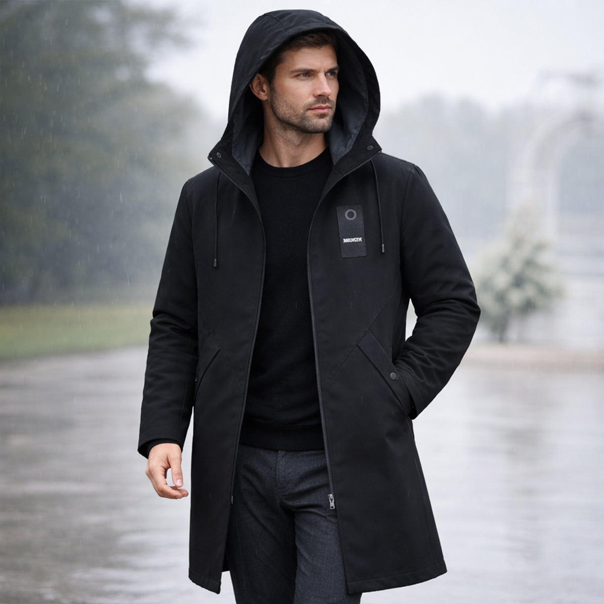 The Crestfall Waterproof Long Rain Jacket – Windproof Hooded Casual Coat