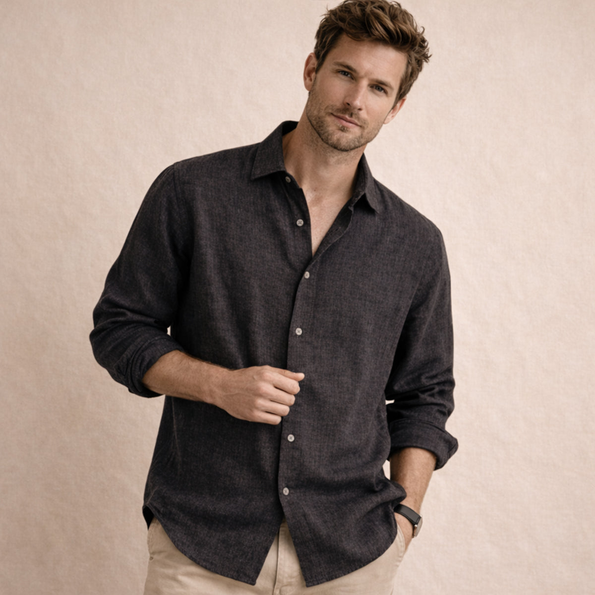 The Meadowfall Men’s Casual Loose Fit Linen Button-Up Shirt
