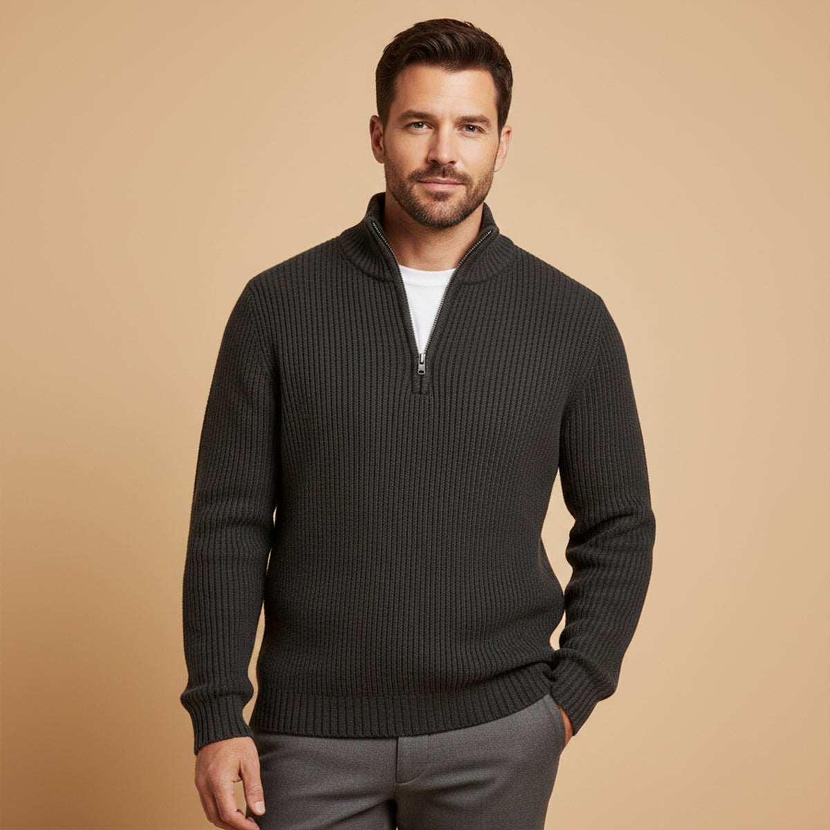 The Vicenza Men’s Soft Knit Cashmere Half Zip Sweater