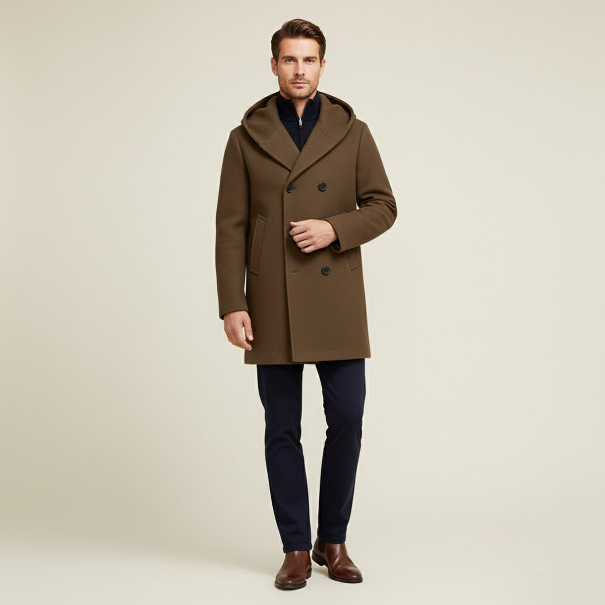 The Bonassola Men’s Double Breasted Hooded Trench Coat