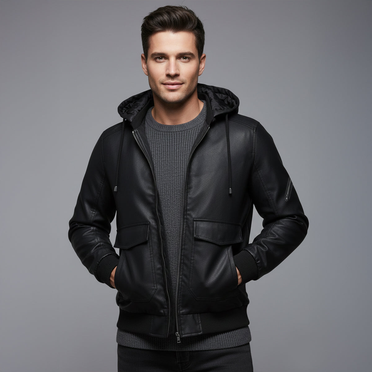 The Waldorf Men’s Brown Leather Puffer Jacket – Luxury Winter Coat with Hood