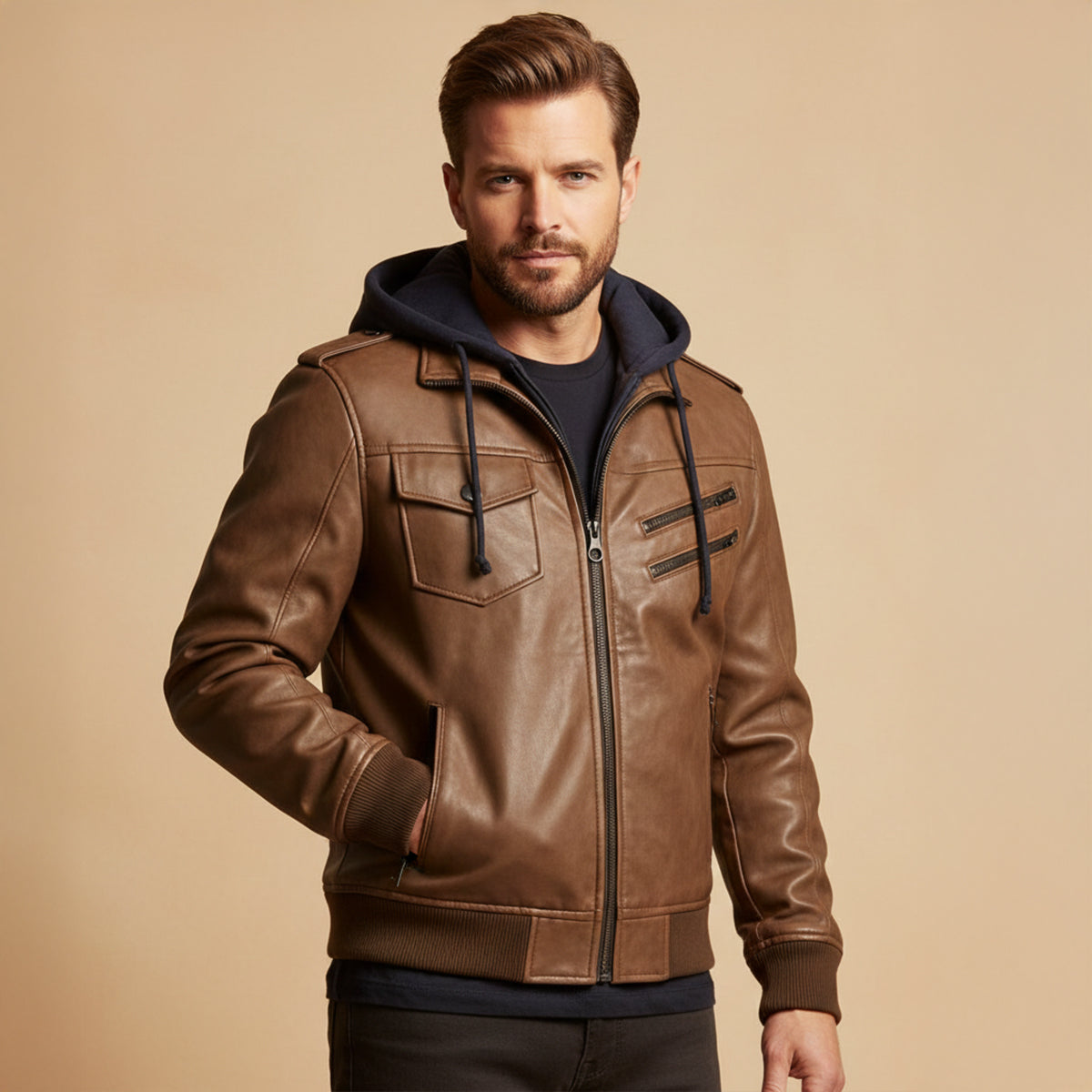 The Palermo Leather Bomber Jacket – Men’s Hooded Classic Style