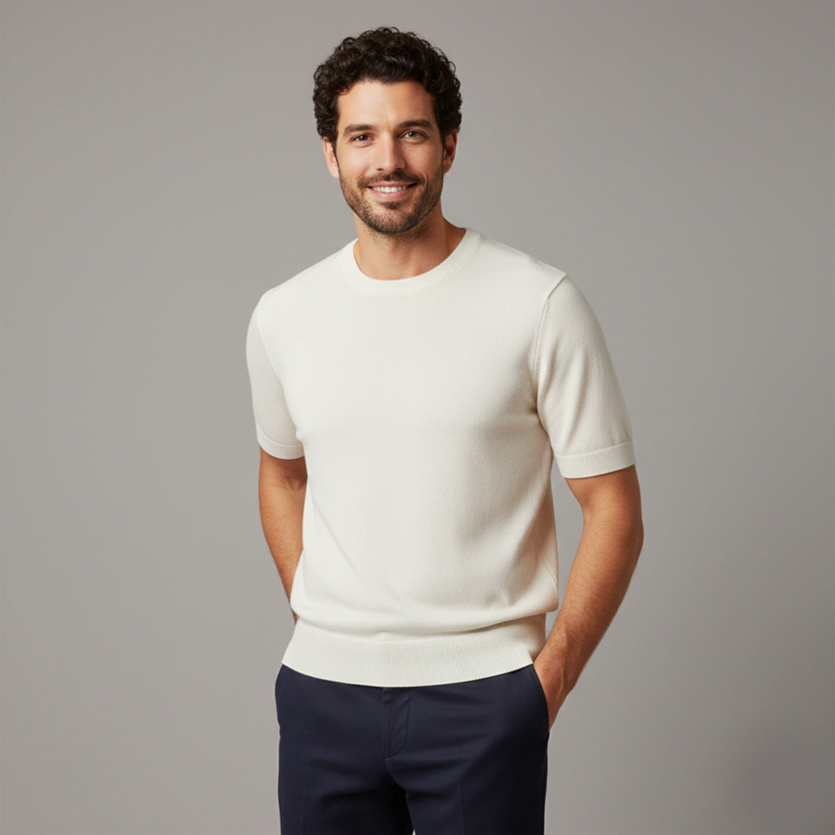The Evoque Men’s Slim Fit Cashmere Shirt – Lightweight Short Sleeve Knit