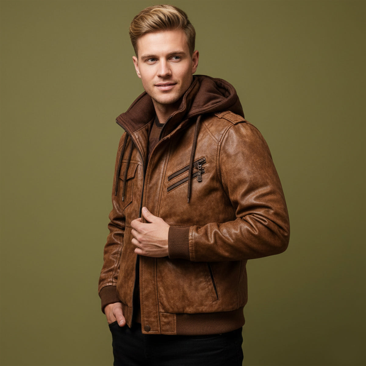 The Palermo Leather Bomber Jacket – Men’s Hooded Classic Style