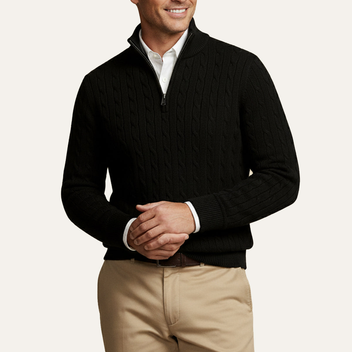 The St. Moritz Cable Knit Zipper Sweater for Men - Old Money Style