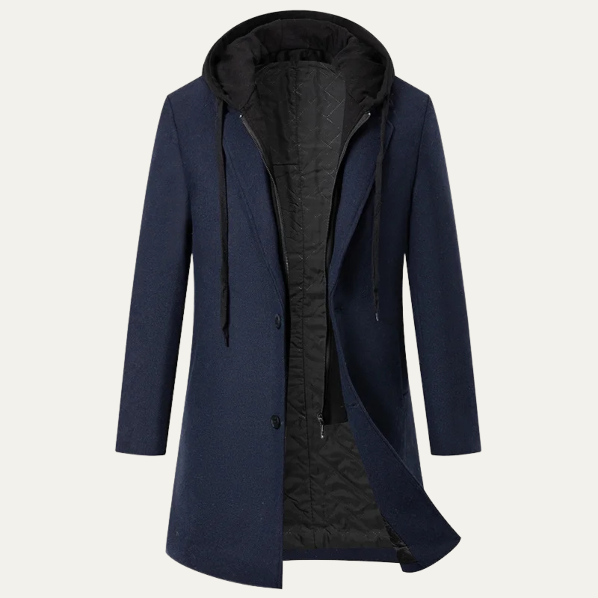 The Arundel Men's Hooded Wool Overcoat with Quilted Lining