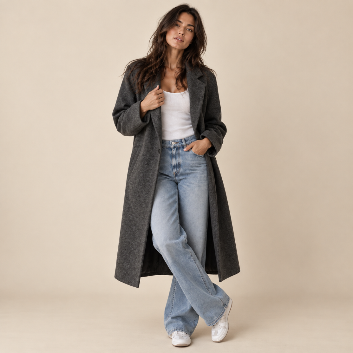 Women's Oversized Wool Coat – Long Single Breasted Winter Overcoat