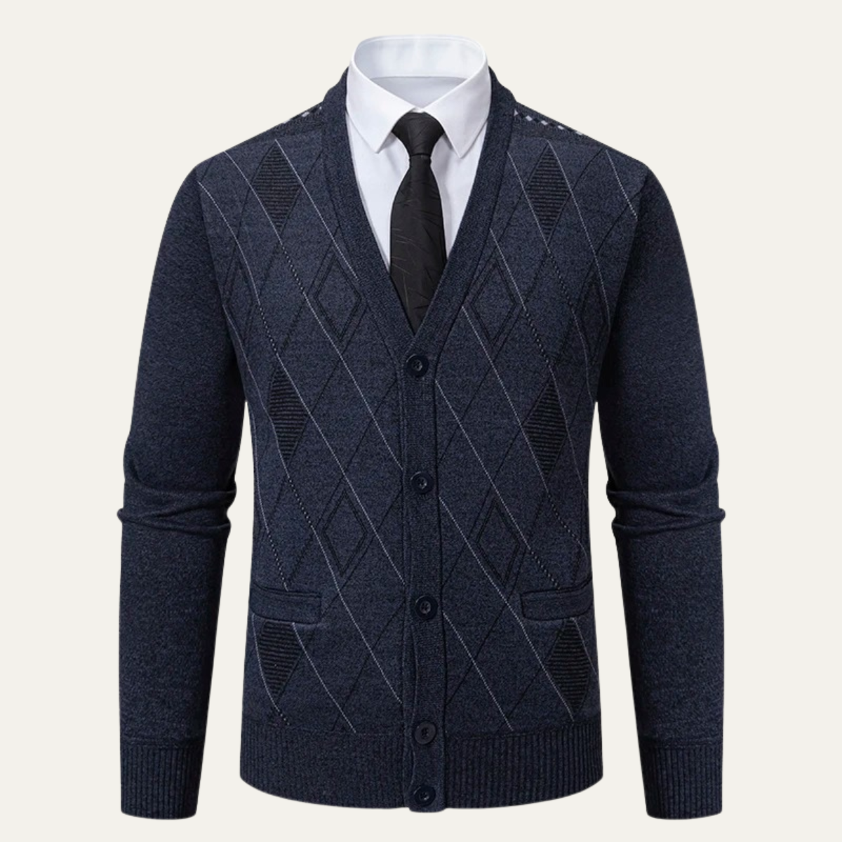 The Brightwood Men’s Winter Fleece Knit Plaid V Neck Cardigan