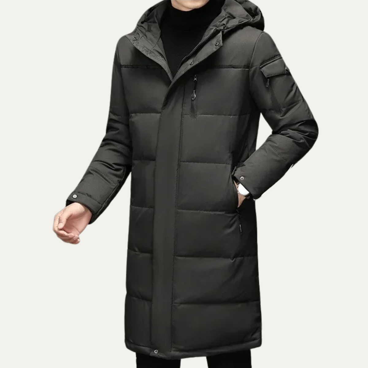 The Woking Men’s Thermal Longline Black Puffer Coat with Hood