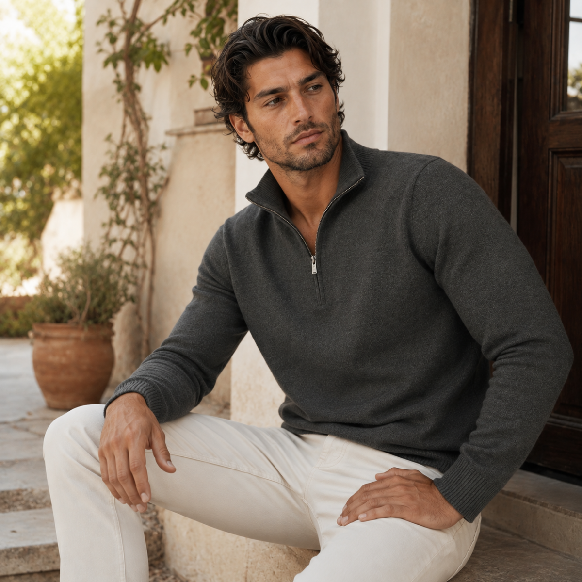 The Kidlington Men's Quarter Zip Lightweight Knit Sweater
