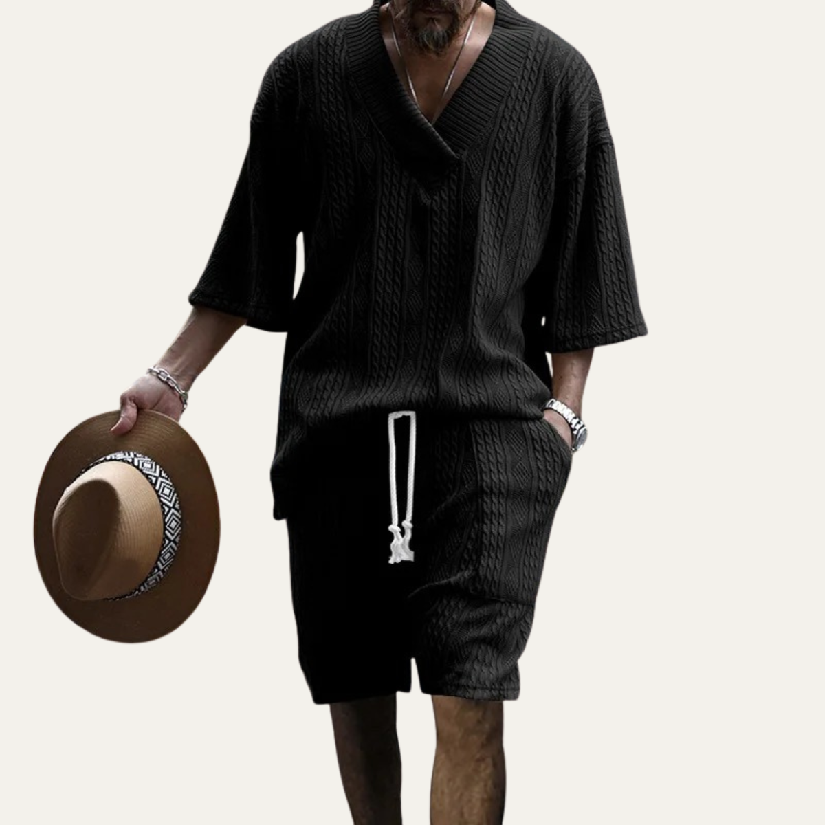 The Glenhurst Ridge Men’s Breathable Summer Knitted Set – Polo Shirt & Shorts