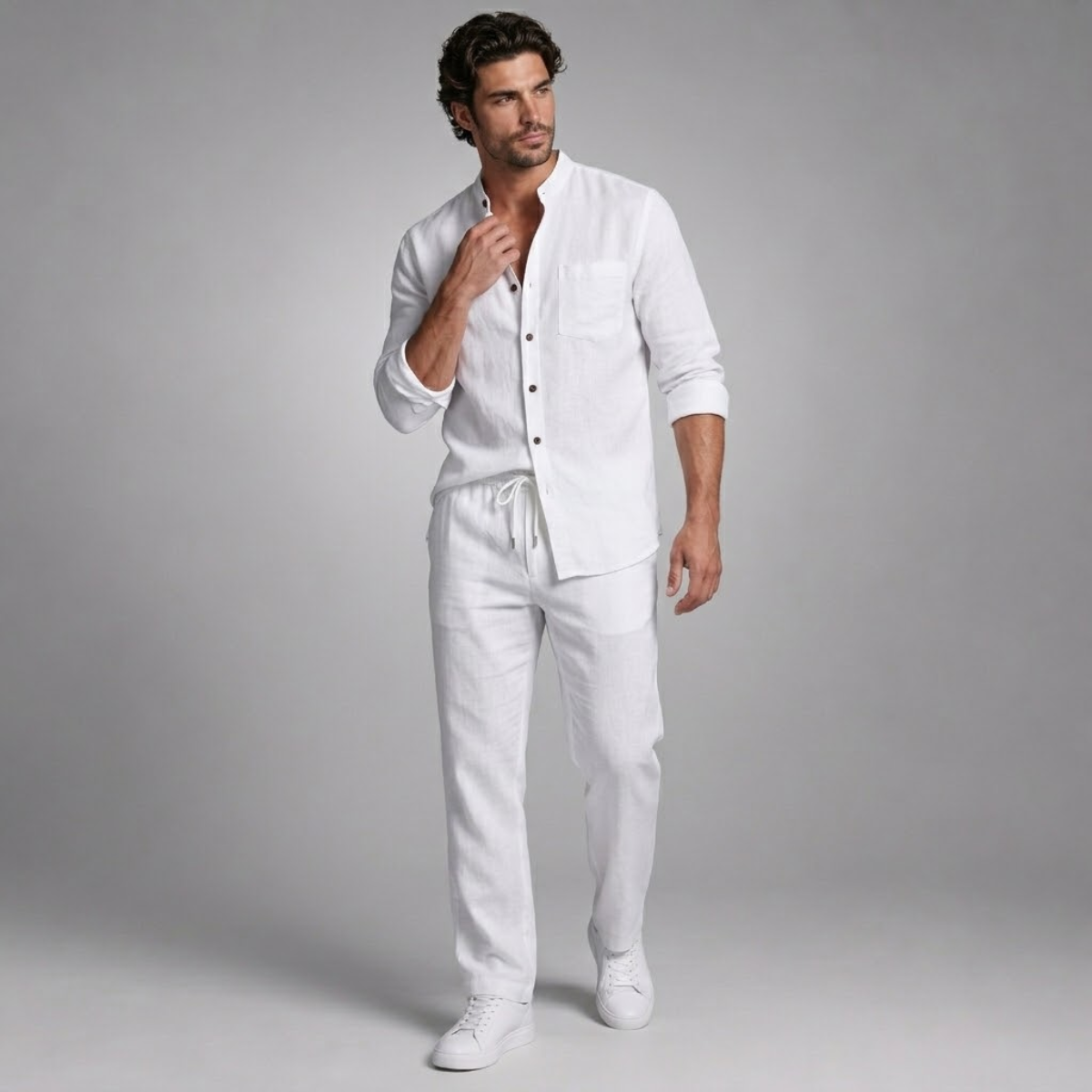 The Pineview Men’s Cotton Linen Two Piece Shirt Set