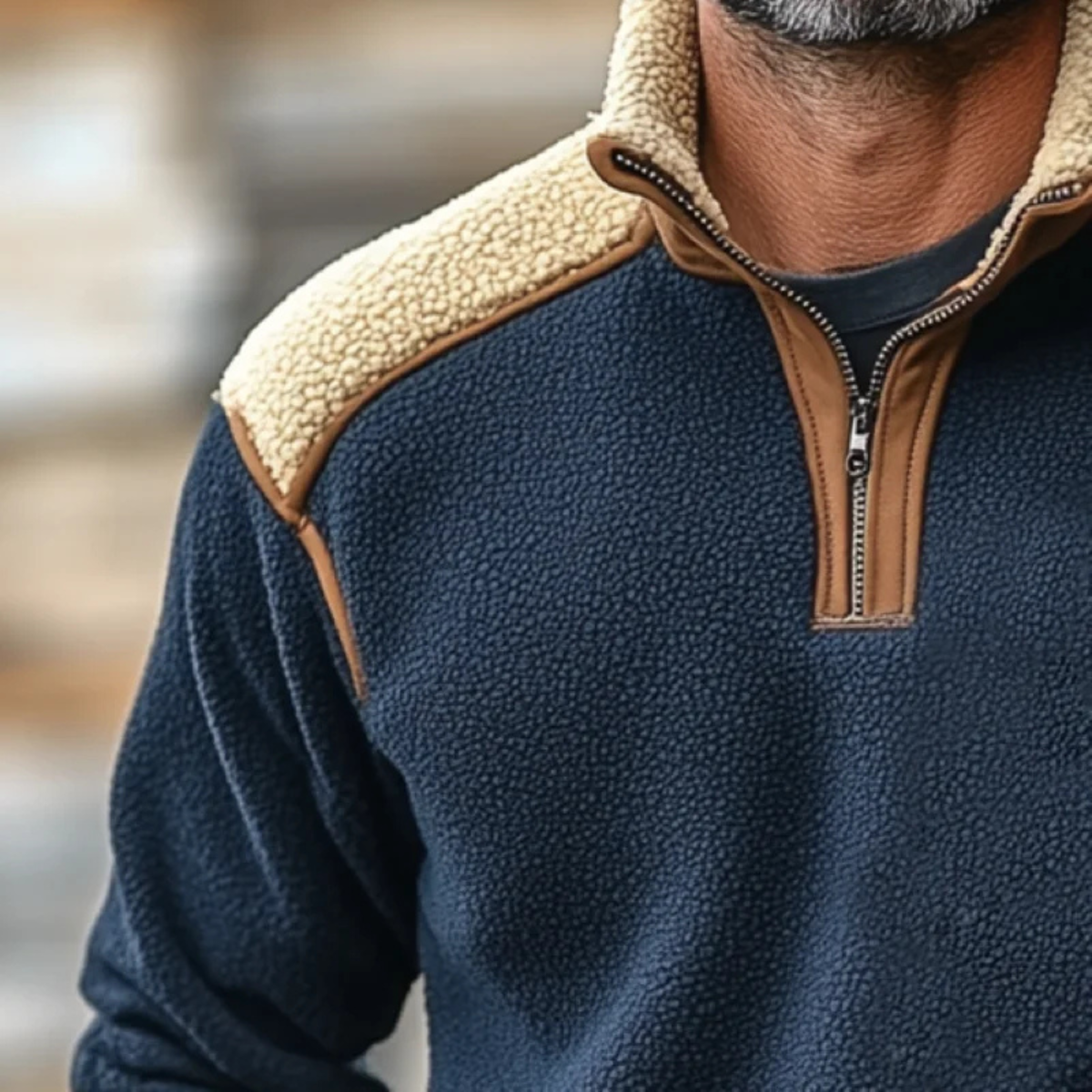The Willowfall Men's Warm Colour Block Sherpa Fleece Half Zip Sweater