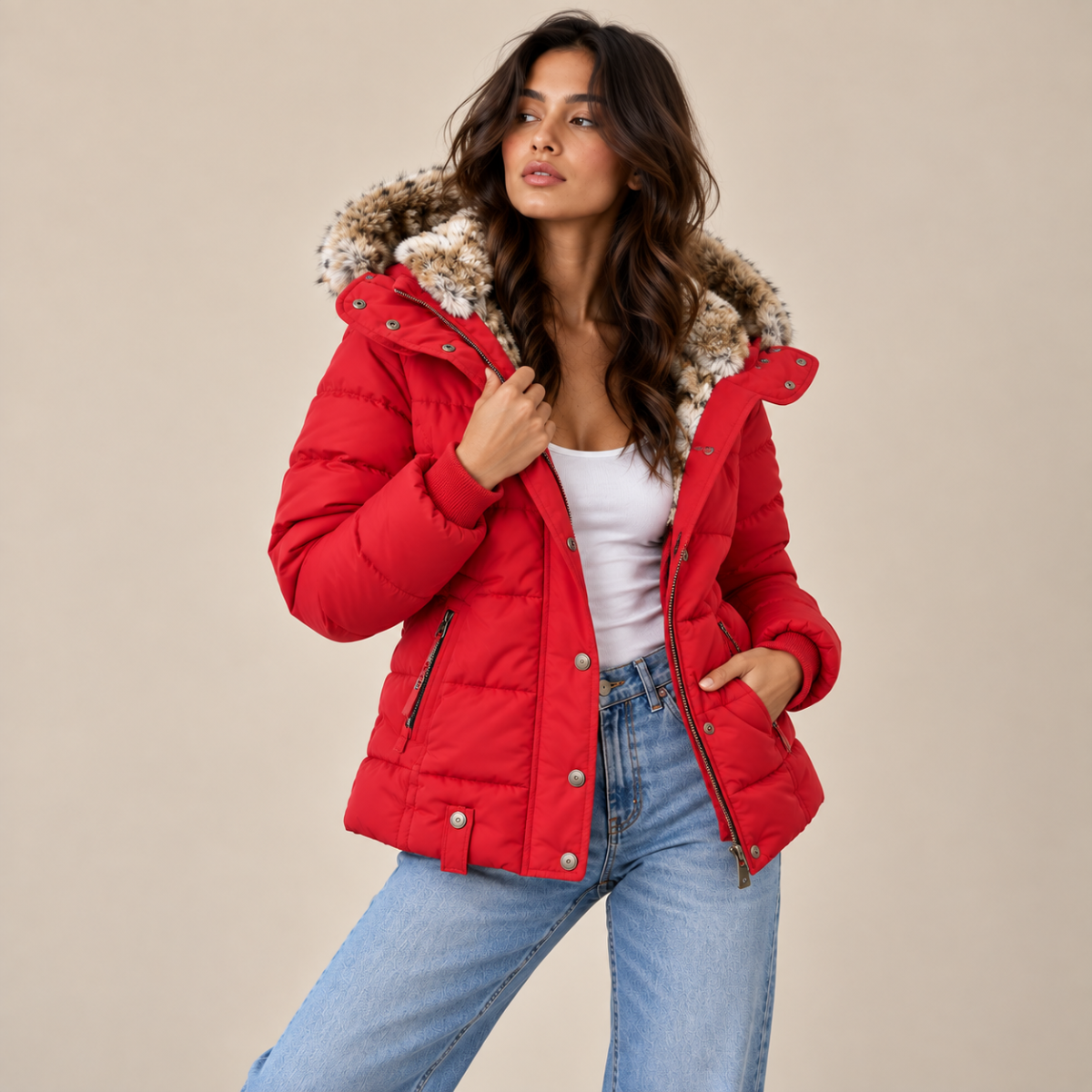 Women's Faux Fur Hooded Winter Jacket – Warm Quilted Puffer Coat