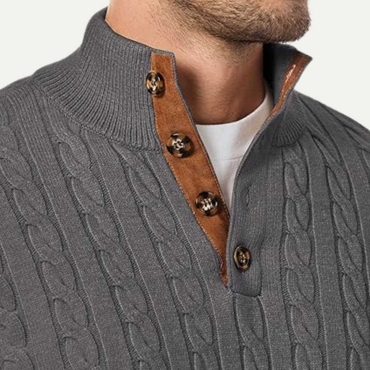 The Stamford Men's Cable Knit Collar Stand Sweater