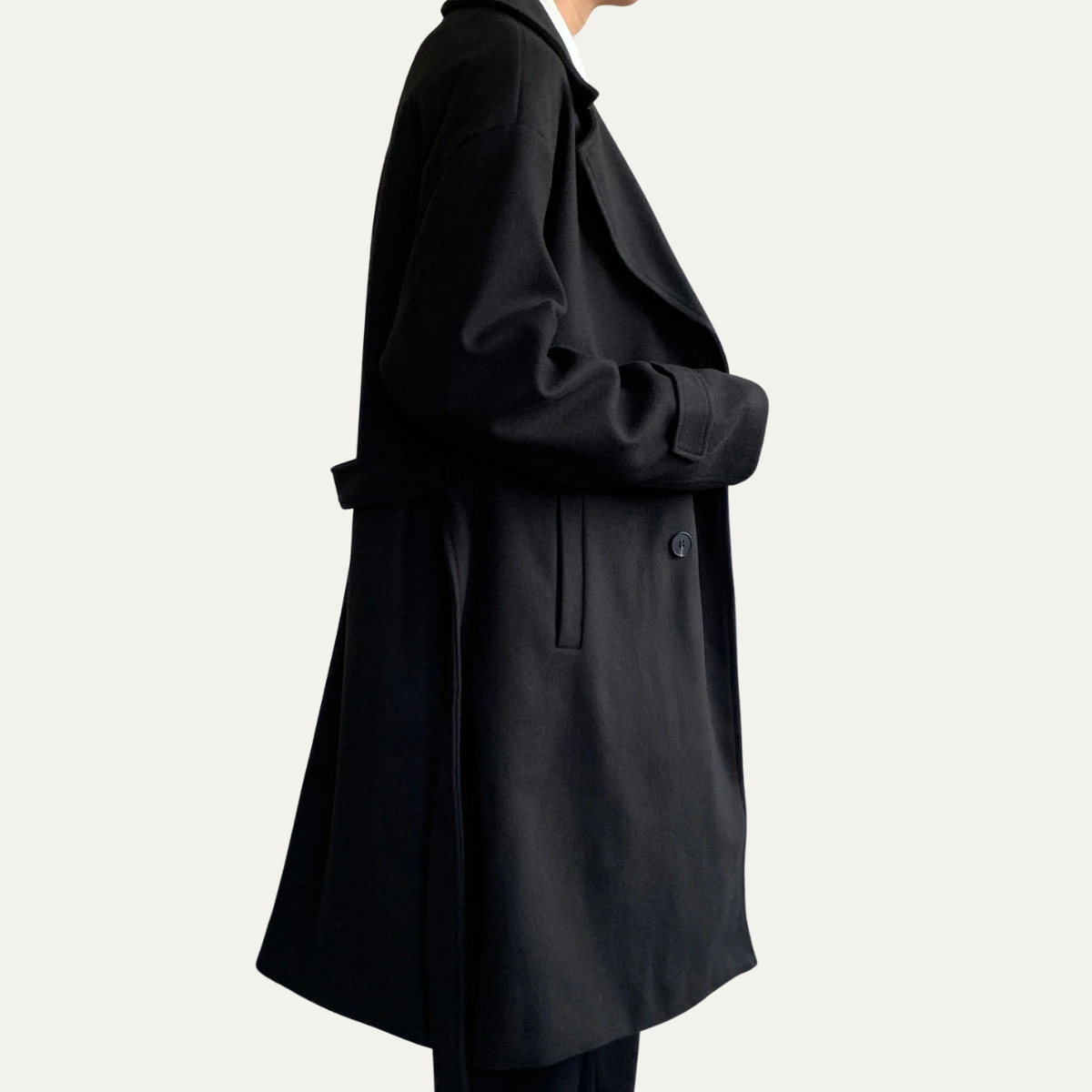 Men's Wool Overcoat Black Long