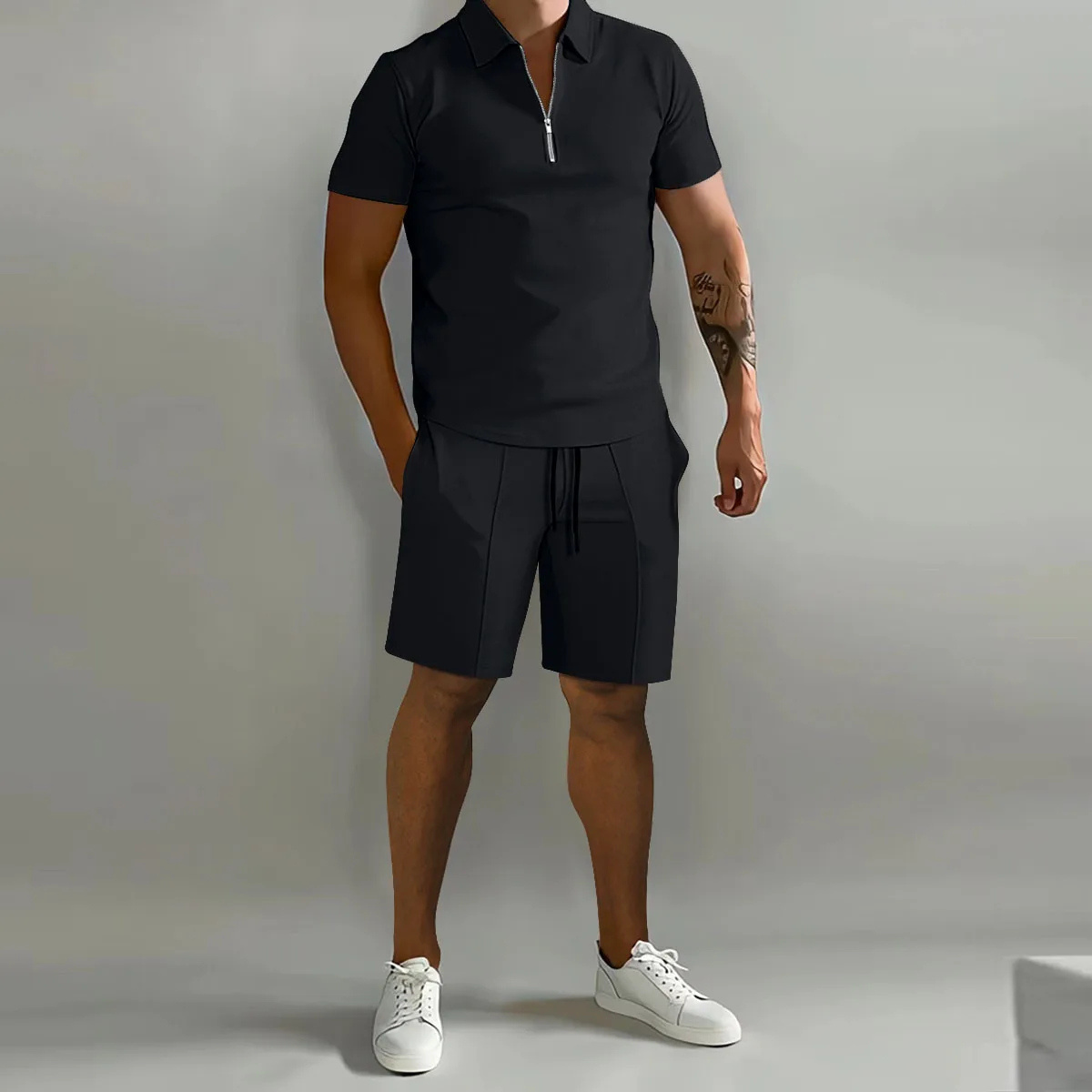 The Summerfield Men’s Summer Polo Shirt & Shorts Set – Black