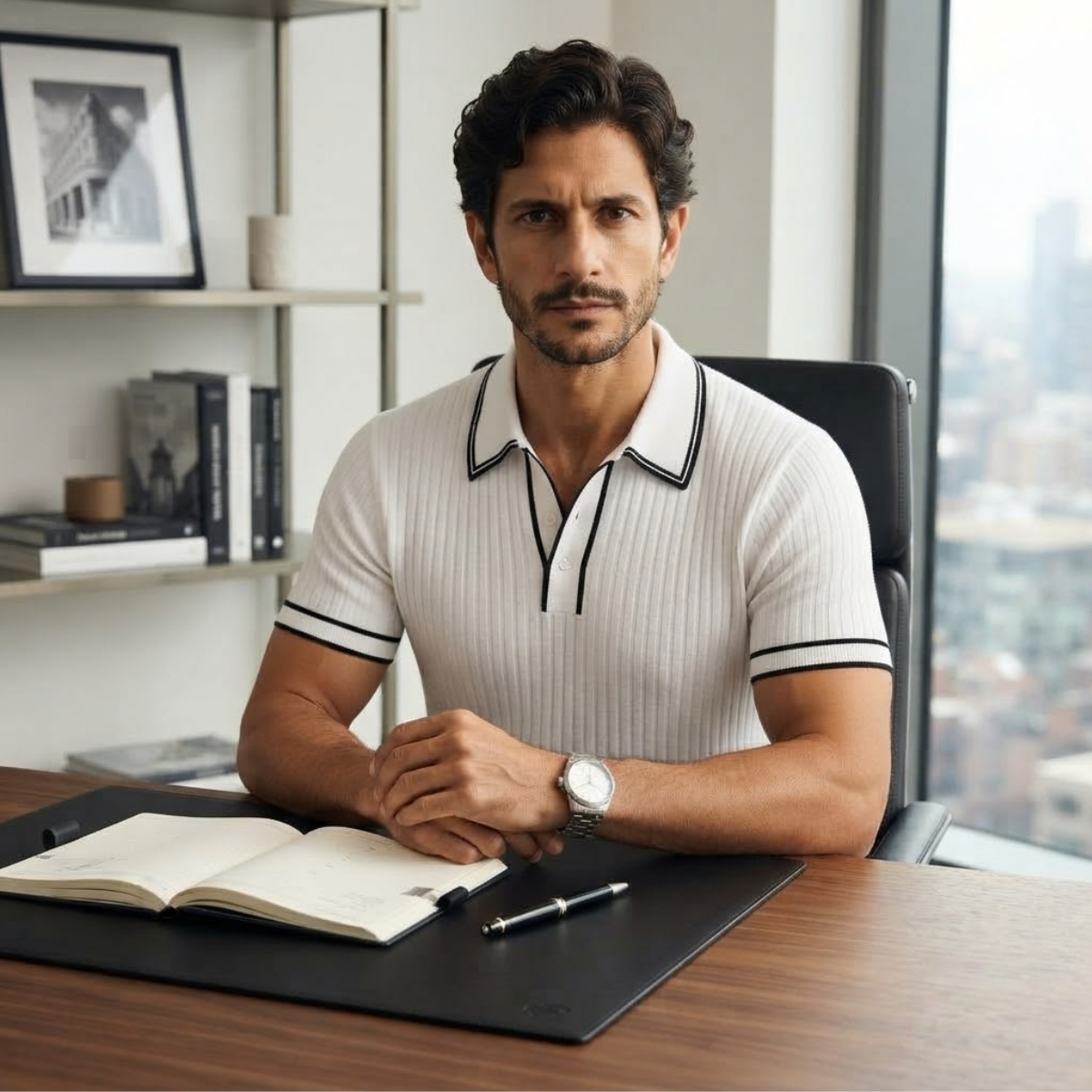 The Moscova Men’s Ribbed Knit Business Polo Shirt
