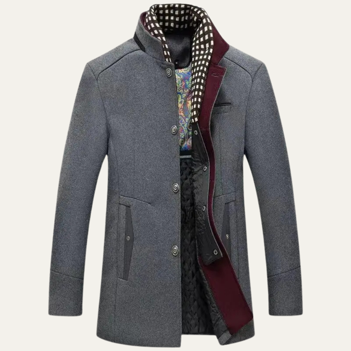 The Blenheim Men's Smart Casual Wool Trench Coat with Stand Collar