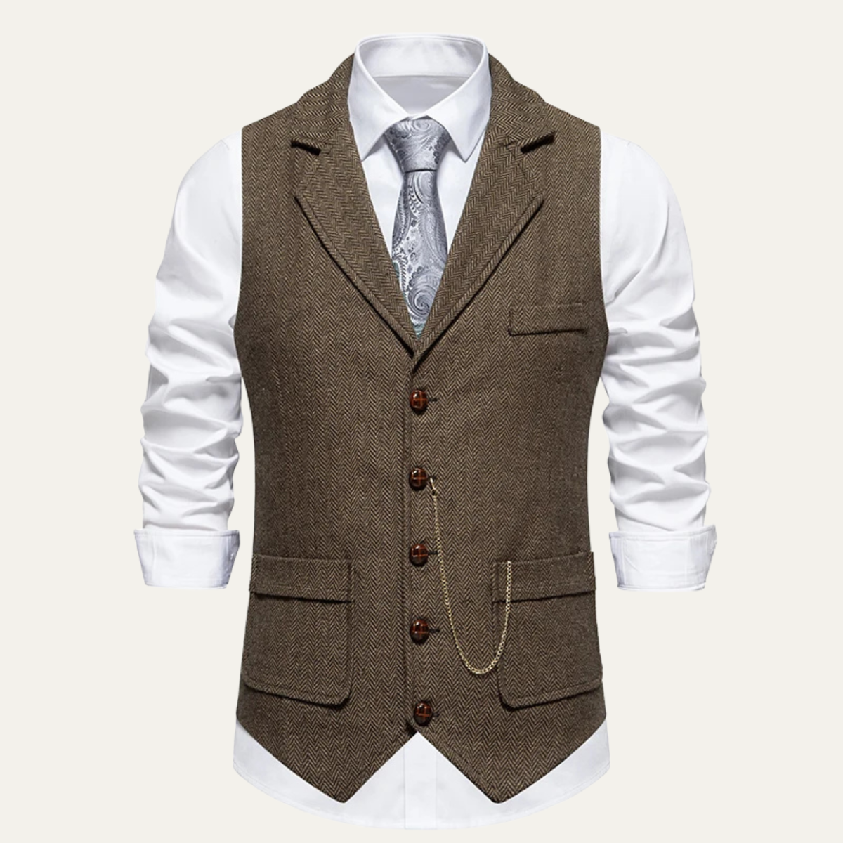 The Braga Men’s Tweed Pocket Suit Vest with Chain